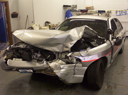 Police car involved in a high speed accident.